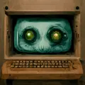 an old computer with eyes popping out of the screen by tricil