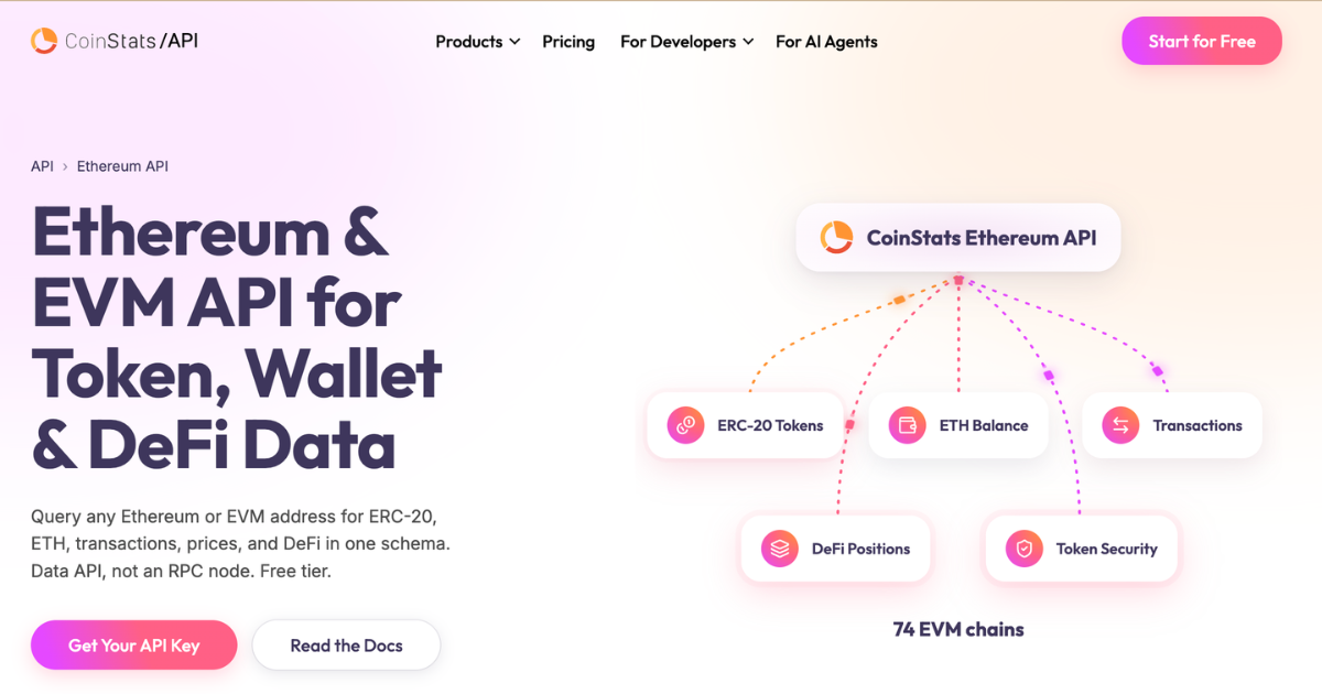Ethereum API for Token, Wallet & DeFi Data | CoinStats