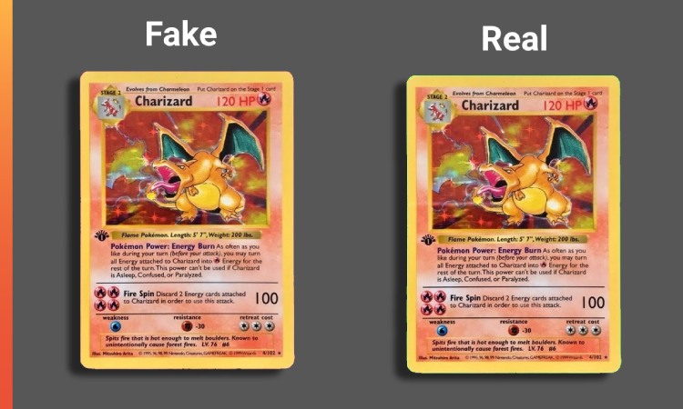 Fake versus Real Charizard card