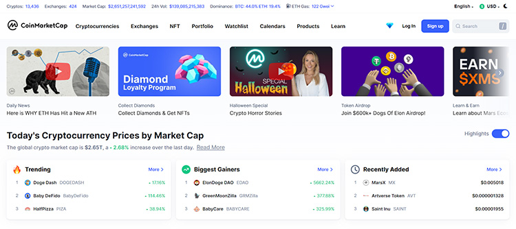 Key features of CoinMarketCap