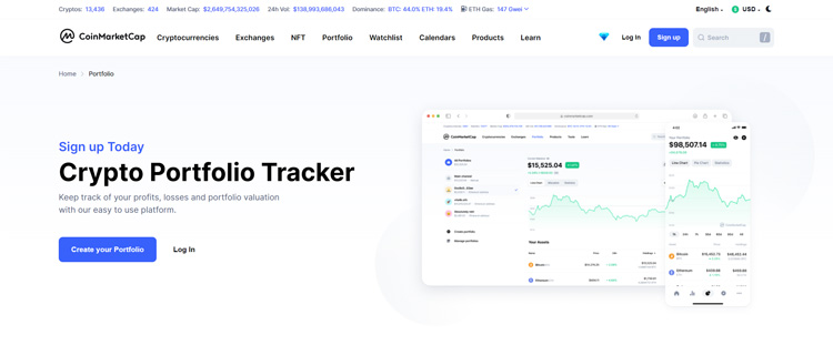 CoinMarketCap crypto portfolio tracker