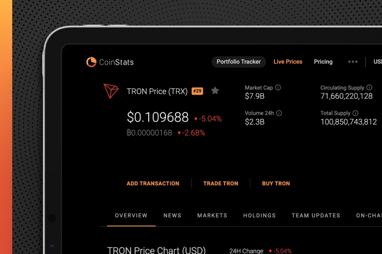 Tron price on CoinStats