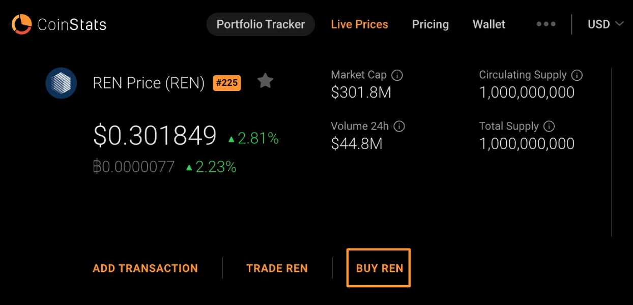 Buy Ren on CoinStats