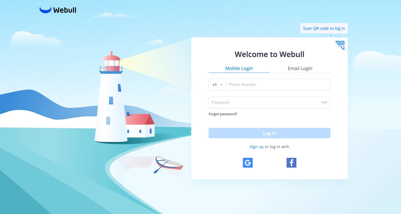 Webull Sign in Sign Up page
