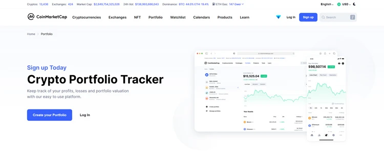 CoinMarketCap portfolio tracker