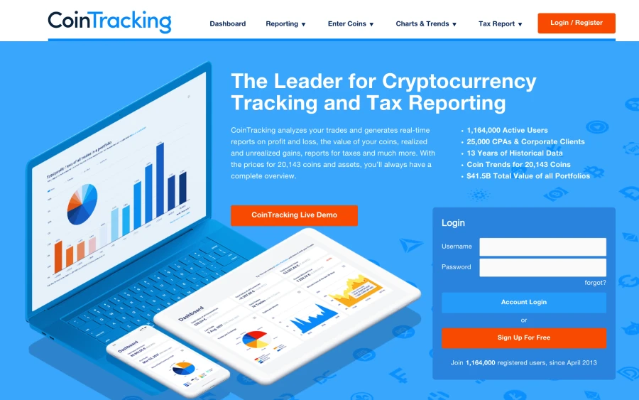 CoinTracking homepage