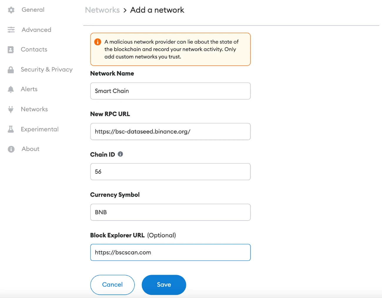 Adding BSC network