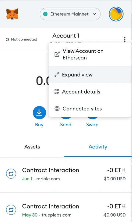 Extend view on MetaMask