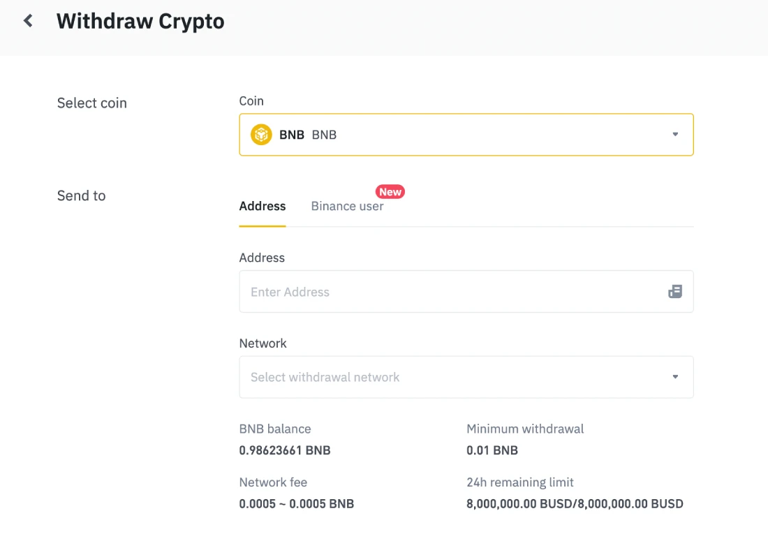 Retirer des BNB sur Binance