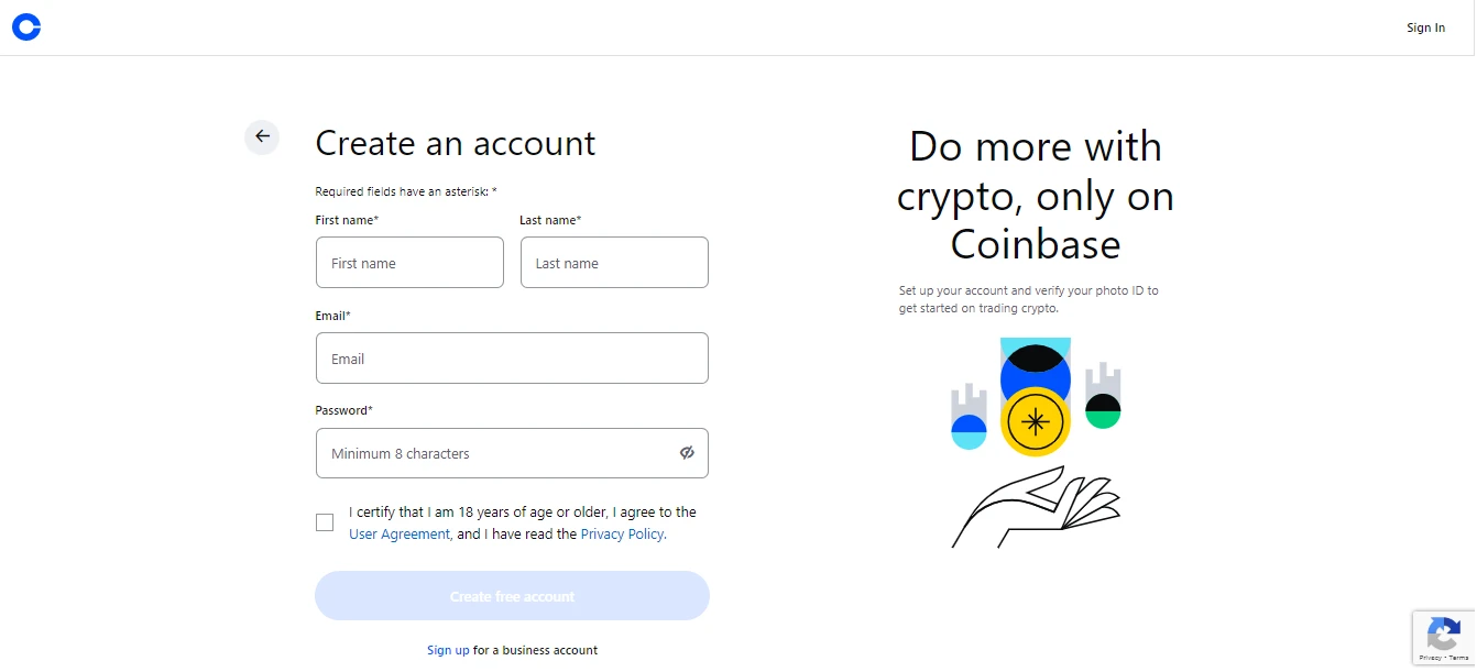 Coinbase Signup Page