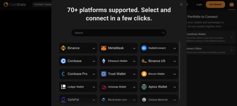 connect wallet CoinStats