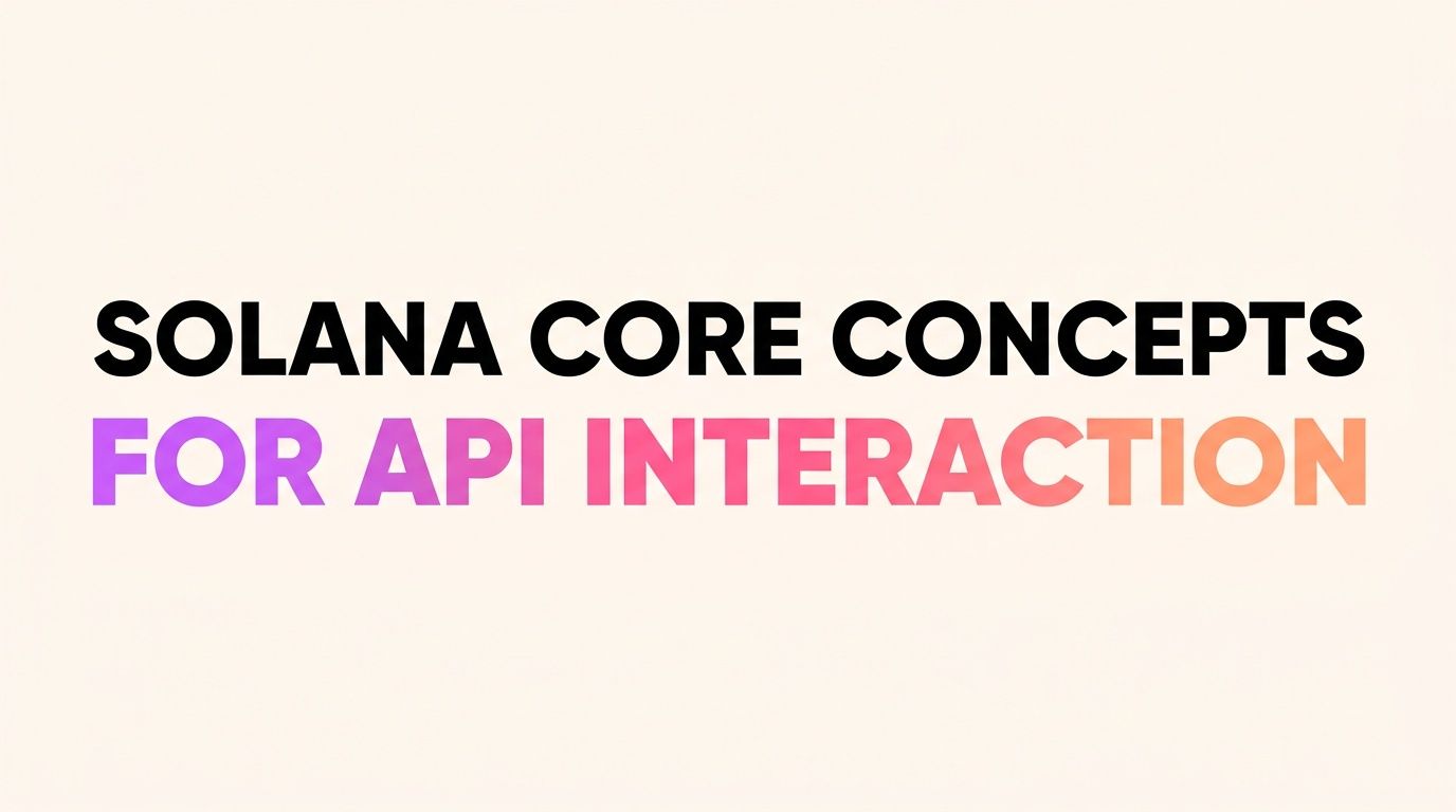 A graphic featuring the bold text Solana Core Concepts for API Interaction on a light background.