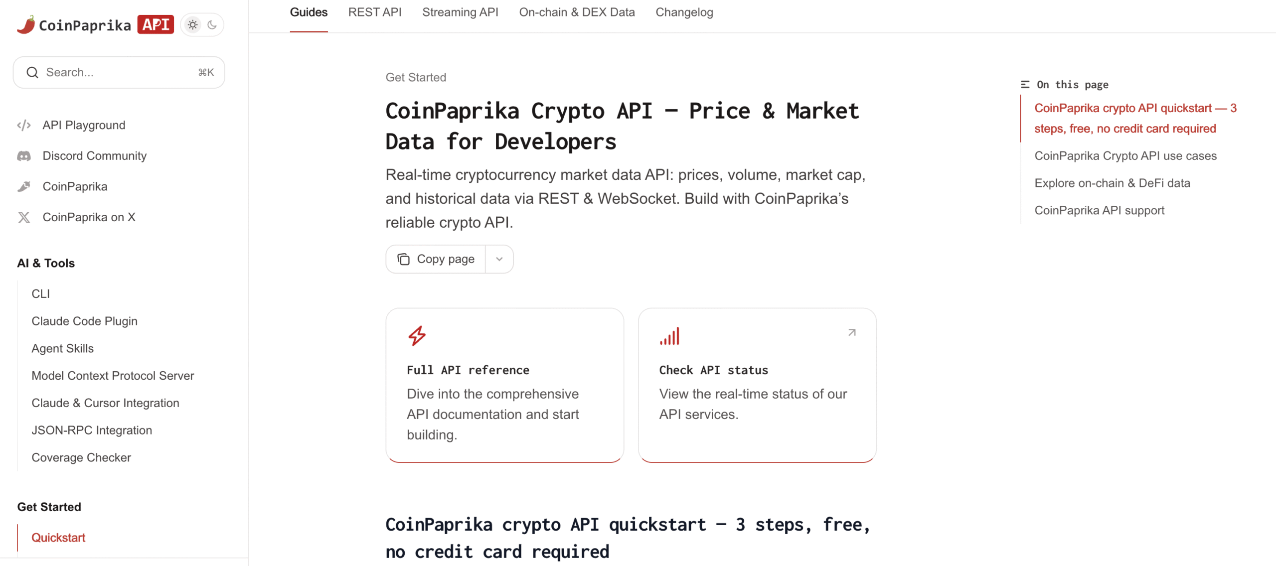 CoinPaprika crypto API documentation and quickstart