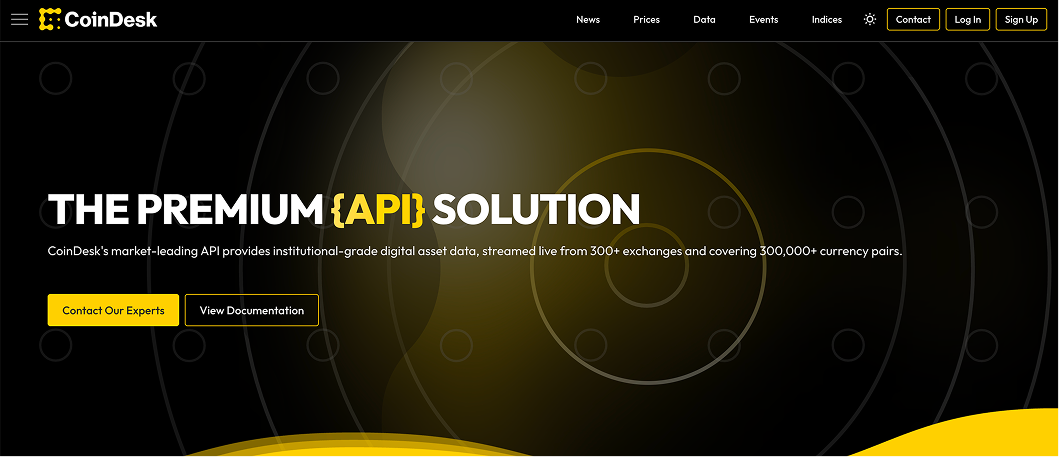 CoinDesk Data API premium API solution page