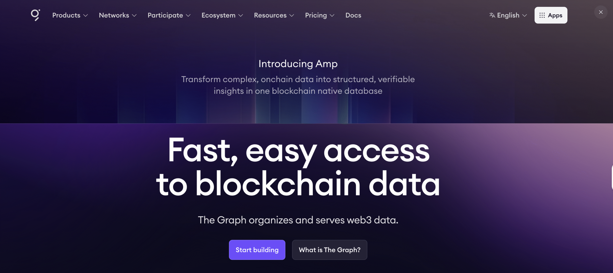 The Graph decentralized indexing and subgraph API homepage