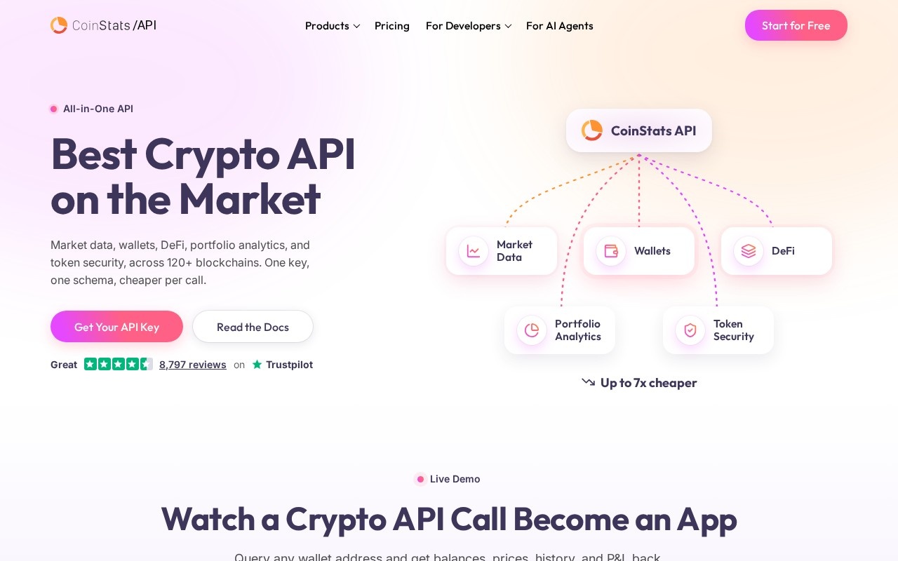 CoinStats API all-in-one crypto data homepage