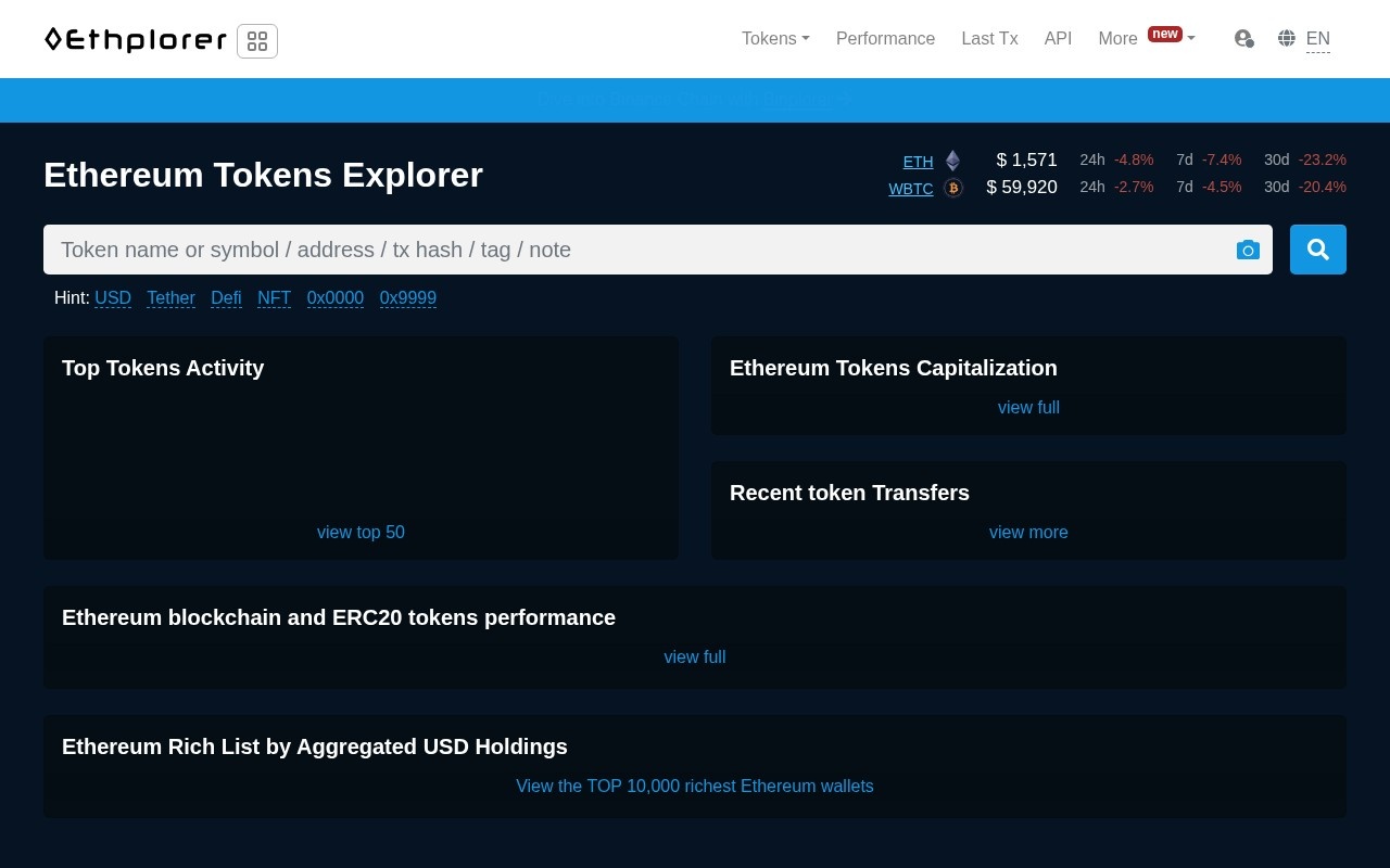 Ethplorer free Ethereum token and wallet explorer API homepage