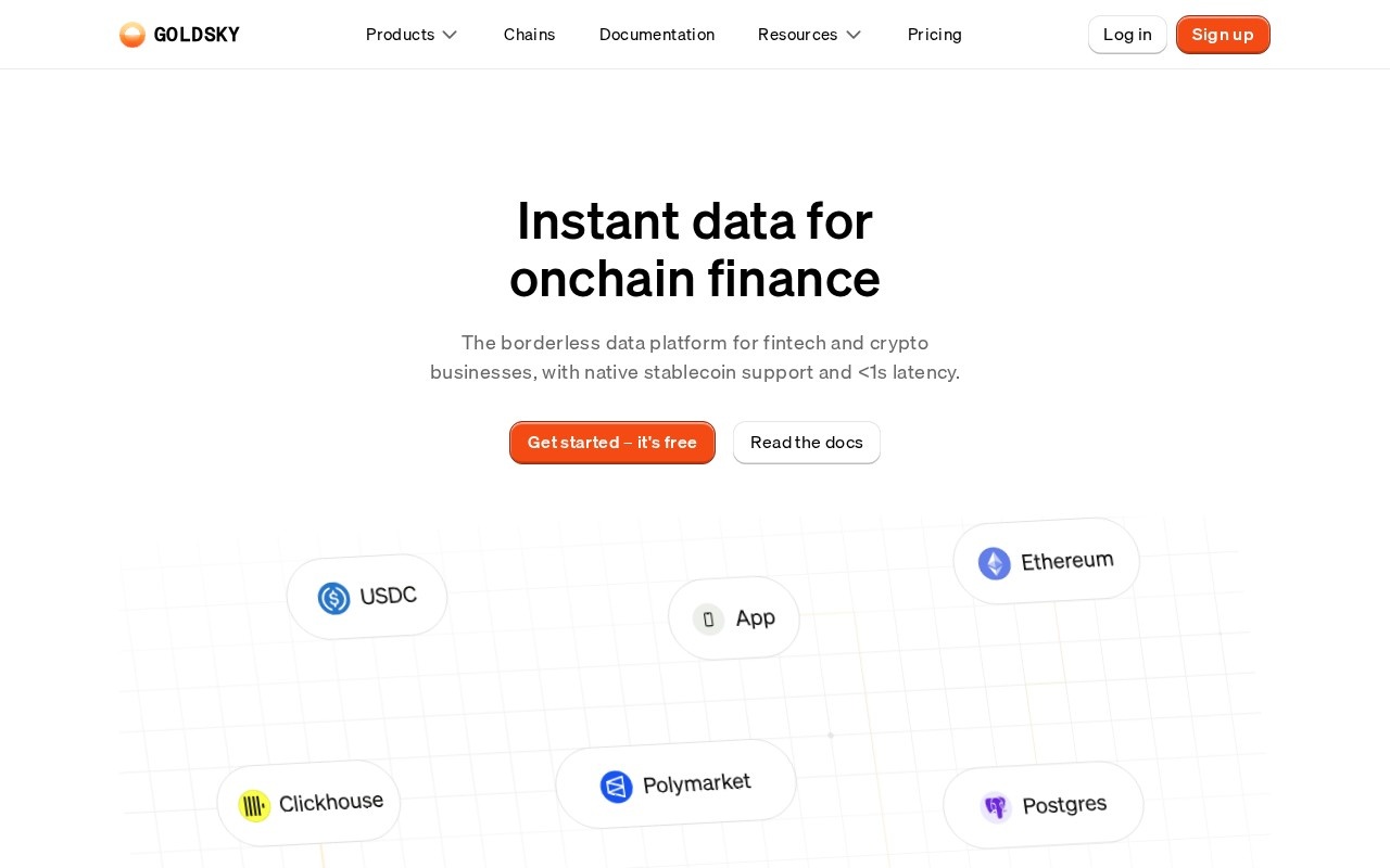 Goldsky real-time subgraph indexing and streaming homepage