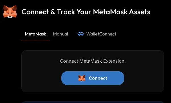 CoinStats MetaMask tab with the Connect MetaMask Extension button